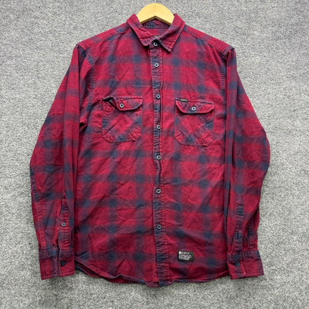 Matix Plaid Flannel Button Shirt Mens Medium Red Long Sleeve Casual Skate